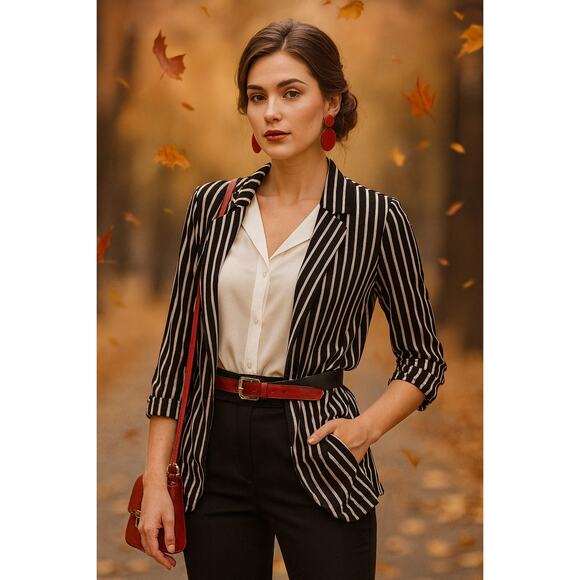 Robert Louis Black & White Striped Open Blazer Size M - Picture 2 of 6